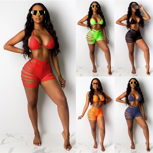 Red Strappy hollow out bikini bathingsuit - Picture 3 of 6